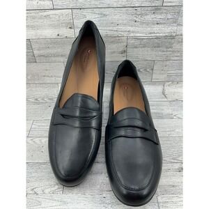 Unstructured by Clarks Womens Black Leather Penny Loafers Shoes Size 9.5 Wide